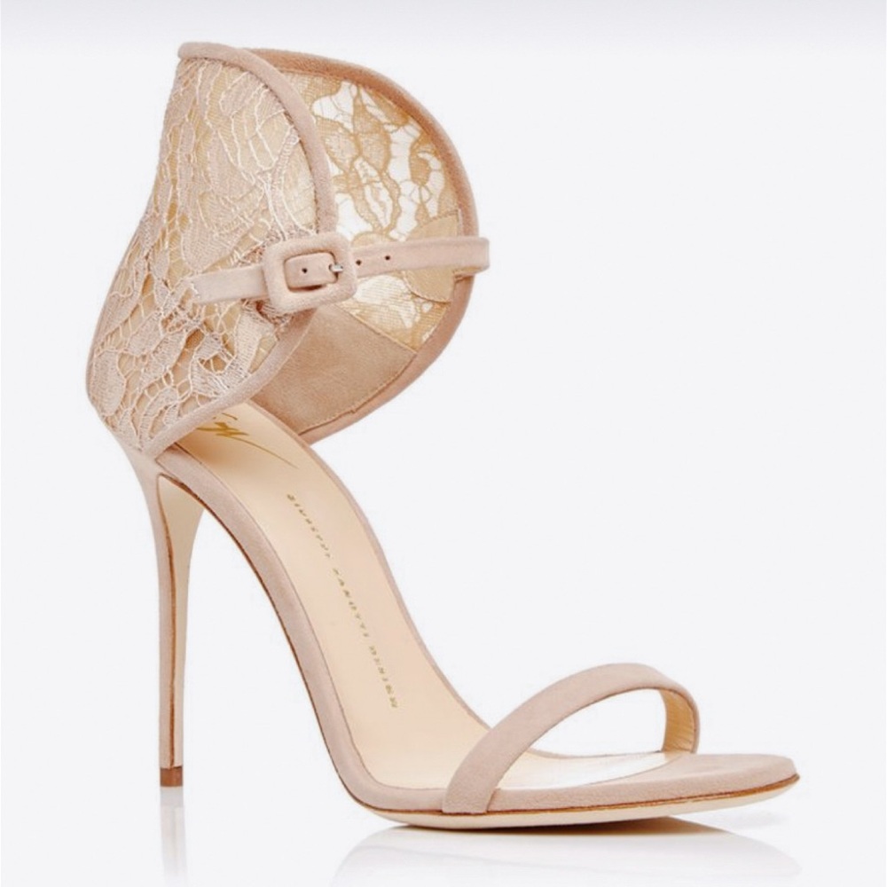 Giuseppe Zanotti Mistico Lace Cuff Buckle Suede Open Toe Stiletto Sandal Heel 40